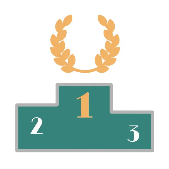Podium avec place numéro 1, 2 et 3. La première place ayant une couronne de lauriers 