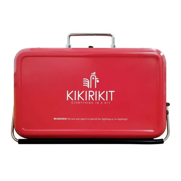 Barbecue à charbon pliable portatif Kikirikit rouge – vue du BBQ de face fermé