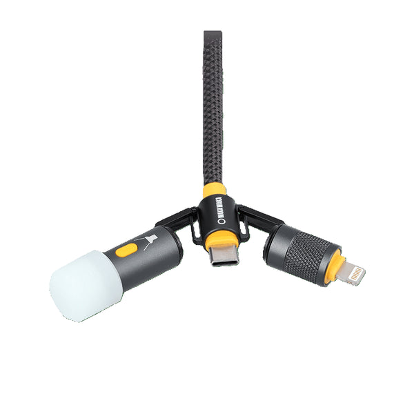 Câble multi-connecteurs WakaWaka Connect Pro – Vue du connecteur de face USB-C et lampe LED.