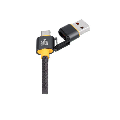 Câble multi-connecteurs Waka  Waka Connect Pro – Vue du connecteur 240W avec embout détaché USB-C et USB-A.