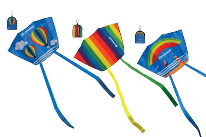 cerf volant de poche Schildkröt les différentes versions déployées avec les pochettes sur le côté 