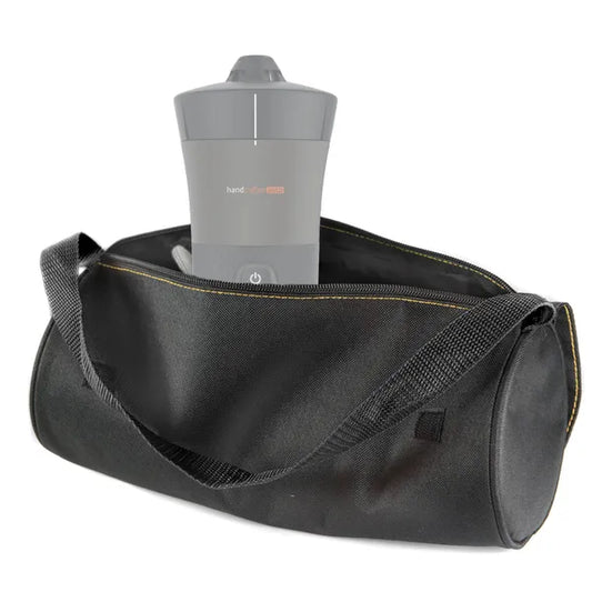 Sac noir Hanpresso pour Handpresso et Handcoffee – présenté ouvert avec une machine à café à l’intérieur