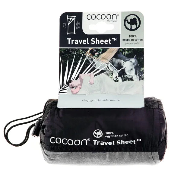 Housse de lit de voyage adulte en coton égyptien dans sa pochette de rangement Cocoon