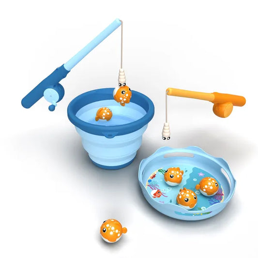 Jeu de pêche magnétique de Schildkröt – vue des cannes à pêche en action avec le seau