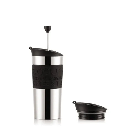 Mug  à piston noir de Bodum -  vue avec le couvercle supplémentaire