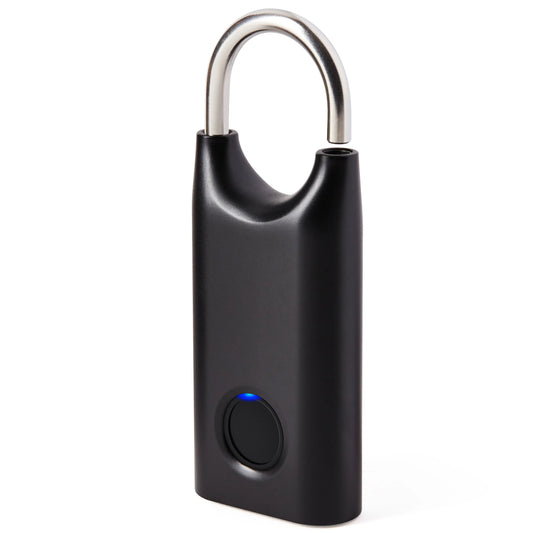 Cadenas biométrique à empreinte digitale noir – vue du cadenas semi-ouvert