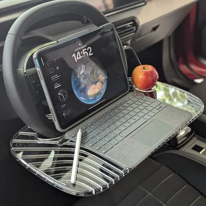 Tablette réversible transparente Platoto  - mise en situation dans une voiture en version travail