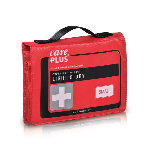 Trousse de secours déroulable - Petite fermée avec Compresses de gaze, Bande élastique, Pansements, Ruban adhésif, Paire de gants jetables, Lingettes nettoyantes pour la peau, Ciseaux pour bandage, Pincette, Lot d’épingles de sûreté assorties