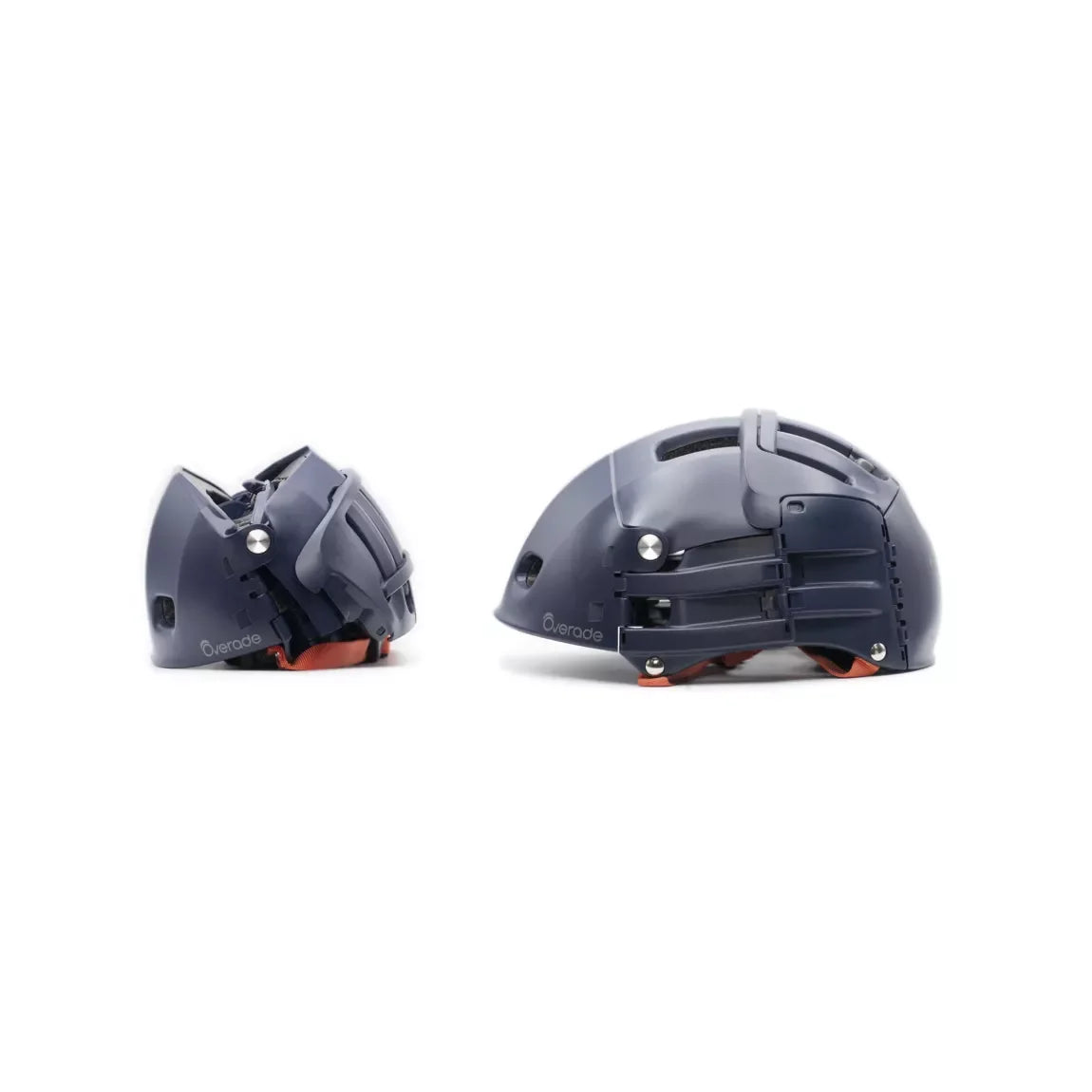 casque pliable bleu Overade - deux casques un en vue latérale et l'autre plié