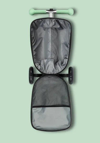 Micromobility Micro Scooter Luggage Junior LED Mint – valise trottinette pour enfants –  vue de haut de la valise ouverte