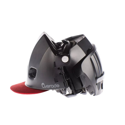 Visière rouge PLIXI FIT de Overade – vue sur casque noir qui est replié